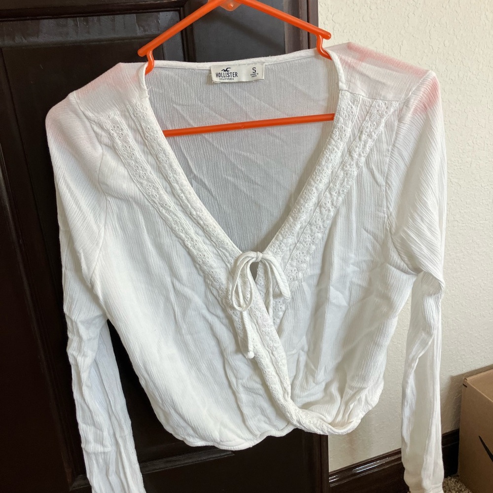 Hollister Ivory Wrap Blouse with Lace Detail